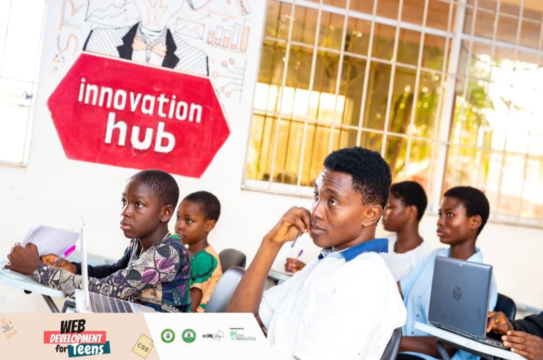 Children learning to code at Edo Innovate