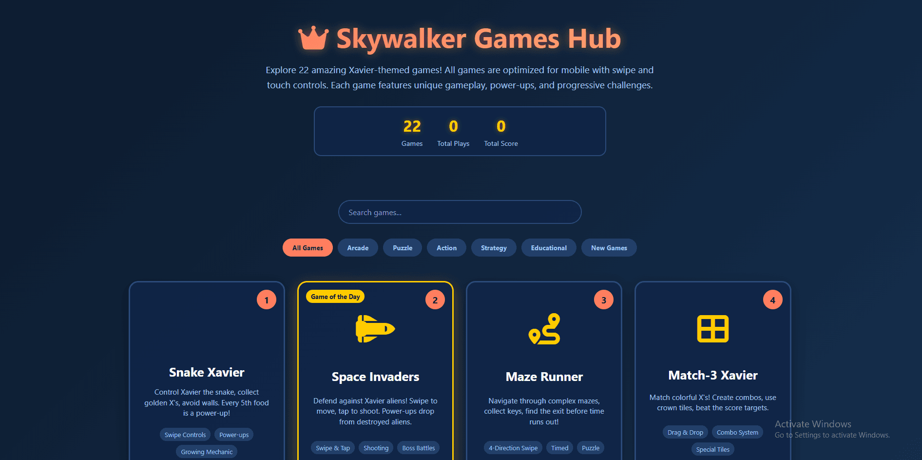 Screenshot of Game hub
